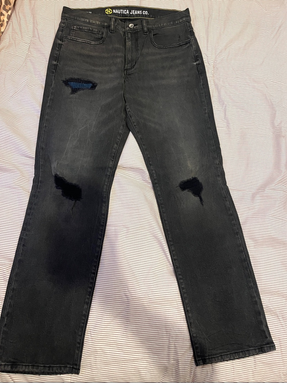 Nautica Black Straight-Leg Jeans with Distressed Patches